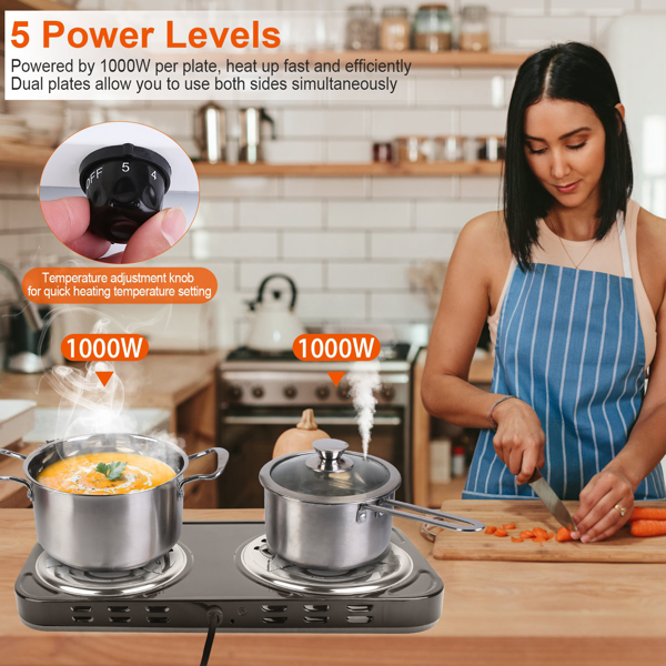 （自提可发加拿大，temu&tk下自提单）双燃烧器支持同时烹饪，双头电灶，2000 瓦速热 5 档调温，不锈钢机身便携款，适用家用、宿舍、房车场景，宿舍/公寓/房车/露营-11