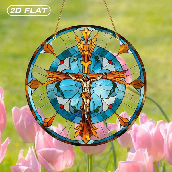 CIFbuy彩色亚克力向日葵十字耶稣窗饰壁挂 易悬挂礼物 (TikTok、temu下自提)-3