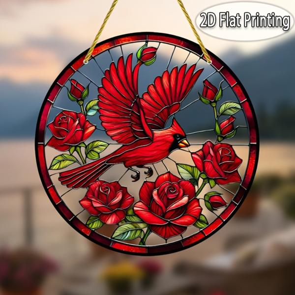 CIFbuy复古圆形红鸟太阳捕捉器 节日装饰彩色吊饰 鸟类主题浪漫礼物（TikTok、temu下自提）-4