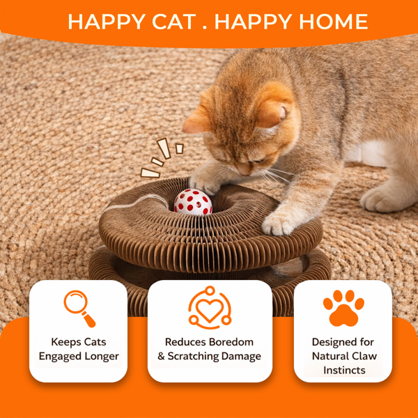 Kitty Curls 猫咪玩具 - 可折叠手风琴式猫抓板（带球）- 神奇风琴式猫抓板，适合互动玩耍 - 具有舒缓功能-2