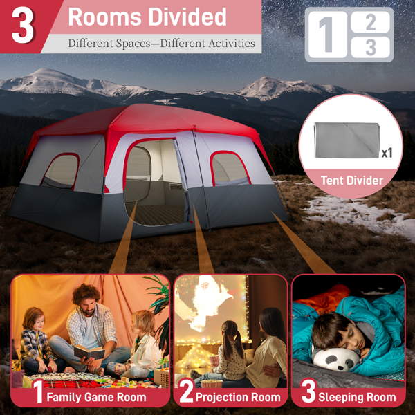 14人 红白色 露营帐篷 涤纶布 玻璃纤维杆 430*430*210cm-11