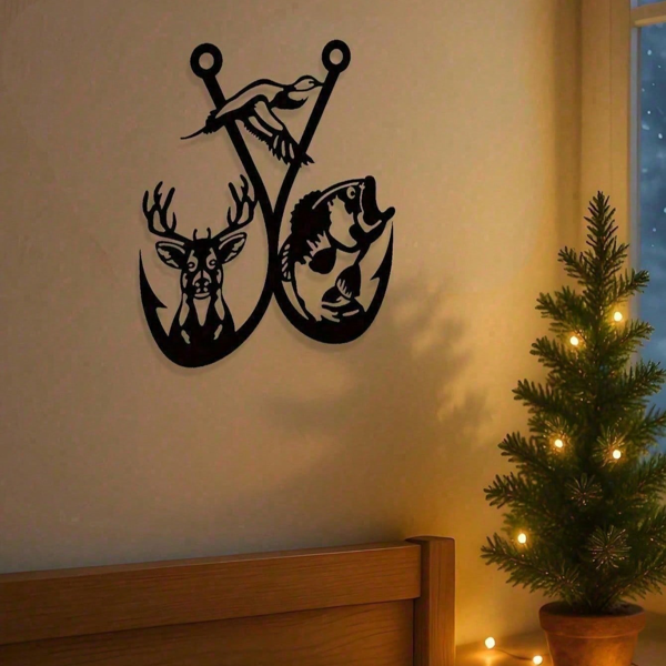 CIFbuy复古金属麋鹿捕鱼墙面艺术 荒野露营家居雕塑 节日礼物男士生日装饰(TikTok、temu下自提)-4