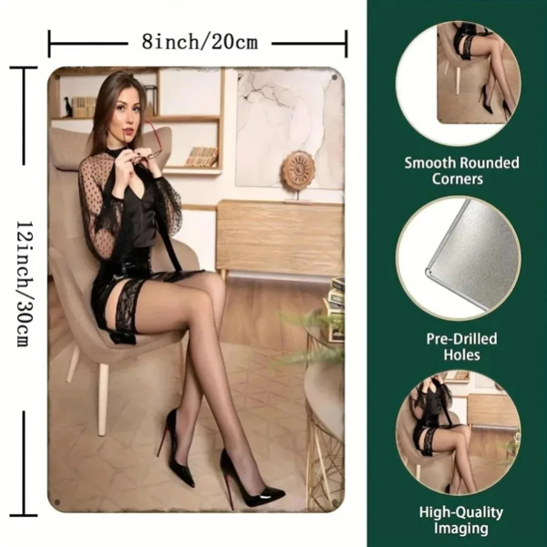 CIFbuy复古黑蕾丝女郎艺术8x12英寸装饰金属标牌墙贴(TikTok、temu下自提)-2