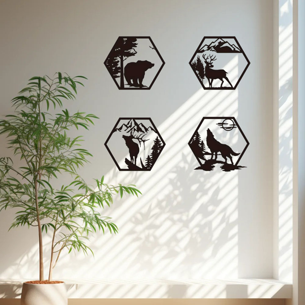 CIFbuy 森林动物主题六边形铝艺墙饰 节日礼物 户外家居装饰 多尺寸可选(TikTok、temu下自提)-5