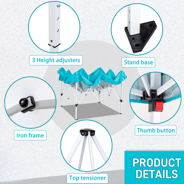 6.5X6.5FT 湖蓝色 4围(2围2门)  折叠棚 210D牛津布 白色喷塑钢管 配拎包-10