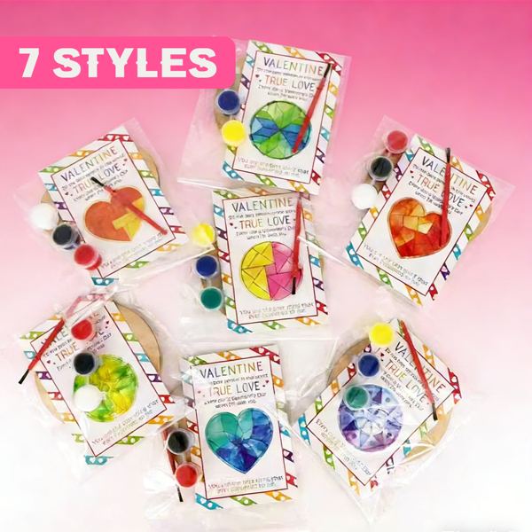 情人节儿童礼物 - 28 张情人节卡片套装，含美术用品 - 心形马赛克谷仓被子绘画工艺套装 - 适合课堂儿童男孩女孩礼物交换 - 情人节派对礼品-3