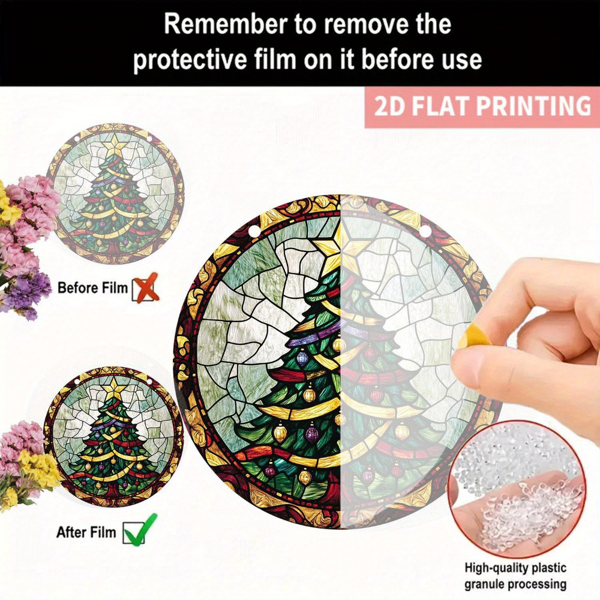 CIFbuy波西米亚圣诞树彩带星星圆形丙烯酸太阳捕捉器窗户装饰节日派对挂件（TikTok、temu下自提）-3