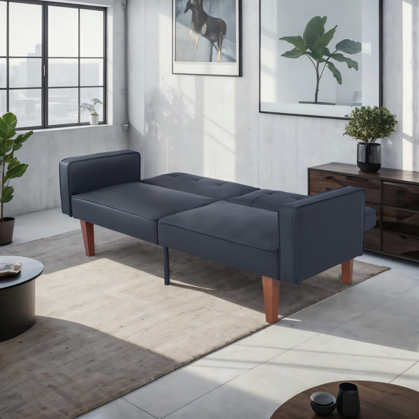 现代 PU 皮革沙发｜可调节倾斜靠背簇绒沙发｜木脚+金属支撑脚客厅休闲沙发-9