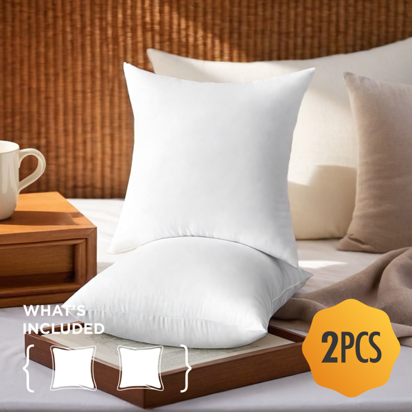 简约实用两只装抱枕。白色，18英寸见方，填充扎实。专为沙发和床设计，提供可靠支撑。不带枕套，经济实用，可直接使用或根据季节更换不同风格枕套。-4