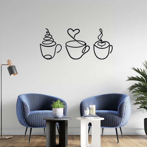 CIFbuy 创意金属咖啡杯墙饰三件套 现代家居艺术装饰品 节日礼物推荐（TikTok、temu下自提）-6