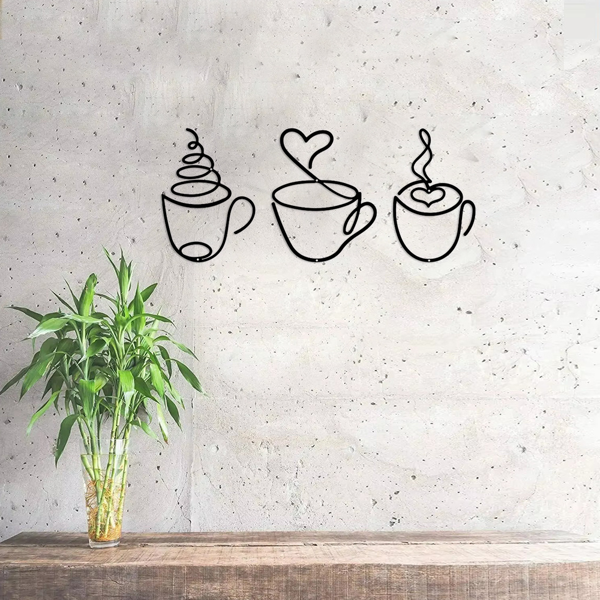 CIFbuy 创意金属咖啡杯墙饰三件套 现代家居艺术装饰品 节日礼物推荐（TikTok、temu下自提）-5