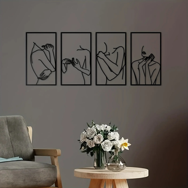 CIFbuy 简约线条人脸金属墙饰四件套 现代波西米亚家居装饰（TikTok、temu下自提）-3