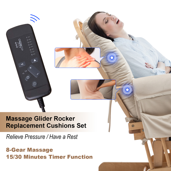 按摩摇椅替换坐垫（带储物袋），5件套，柔软天鹅绒加厚款，可水洗防滑，通用型适用于摇椅，奶油色-4