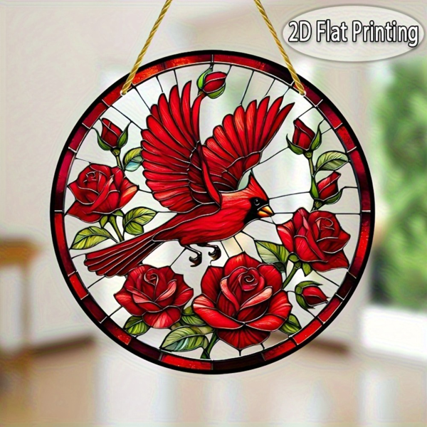 CIFbuy复古圆形红鸟太阳捕捉器 节日装饰彩色吊饰 鸟类主题浪漫礼物（TikTok、temu下自提）-3