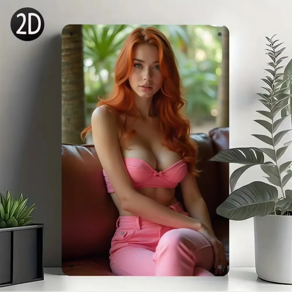 CIFbuy复古优雅红发女士粉色金属墙面装饰艺术 TikTok、temu下自提-3