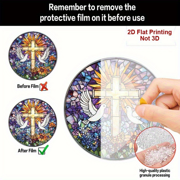 CIFbuy彩色太阳捕捉器透明复活节和平鸽十字阳光板白鸽花卉图案室外壁挂（TikTok、temu下自提）-4