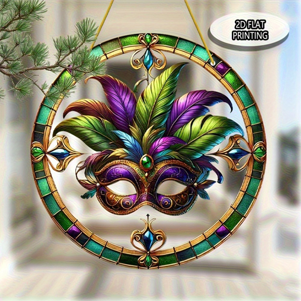 CIFbuy彩色狂欢面具亚克力窗户挂饰花园家居装饰轻便手绘派对礼物(TikTok、temu下自提)-7