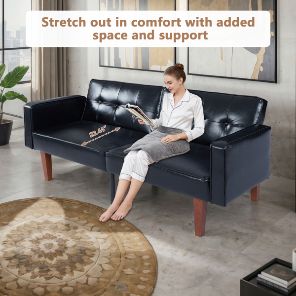 现代 PU 皮革沙发｜可调节倾斜靠背簇绒沙发｜木脚+金属支撑脚客厅休闲沙发-10