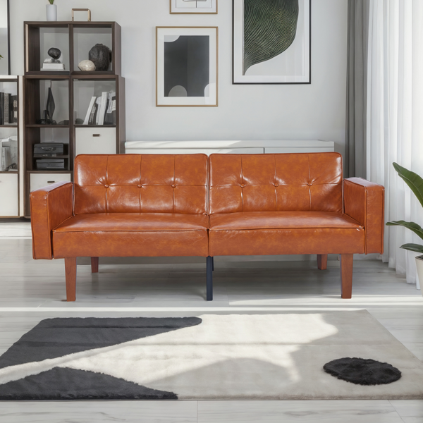 现代 PU 皮革沙发｜可调节倾斜靠背簇绒沙发｜木脚+金属支撑脚客厅休闲沙发-7