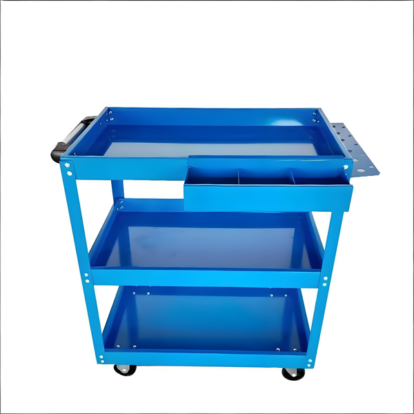 升级款带可锁车轮的三层滚压工具车，重型钢制多功能车，厨房推车管理器，车库车间滚压服务车，仓库，蓝色-2