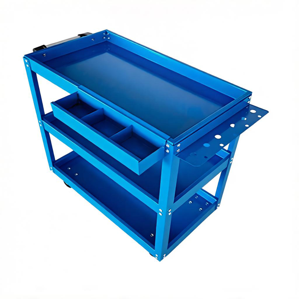 升级款带可锁车轮的三层滚压工具车，重型钢制多功能车，厨房推车管理器，车库车间滚压服务车，仓库，蓝色-1