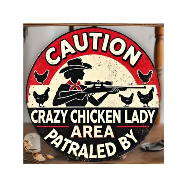 CIFbuy Crazy Chicken Lady Warning Sign Vintage Metal Tin Wall Art(TikTok、temu下自提)-4