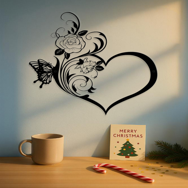 CIFbuy复古玫瑰蝴蝶心形铁艺墙饰 客厅卧室装饰品（TikTok、temu下自提）-5