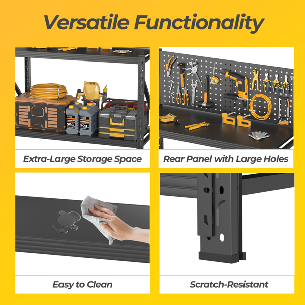 Temu仅支持带钉板的自提式工作台、带轮子可调货架的重型3000磅工作台、工具车、车库仓库工作台47.2英寸高*47.09英寸宽*19英寸深-5
