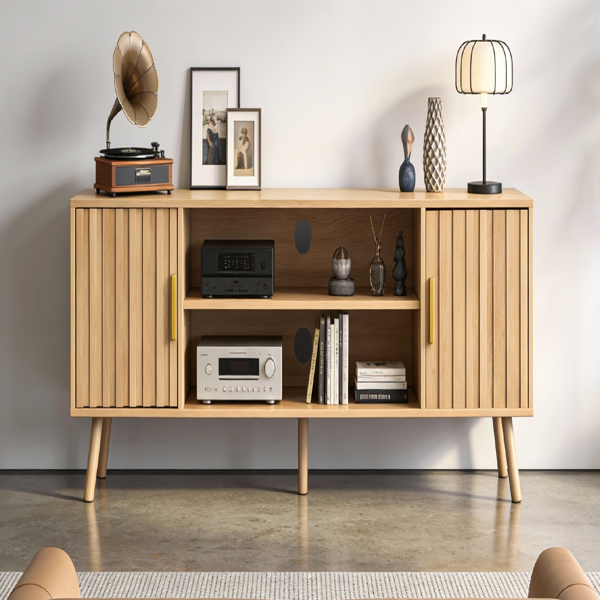 浅棕色 刨花板 矮款 150*39.5*53.5 双格栅门 电视柜-7