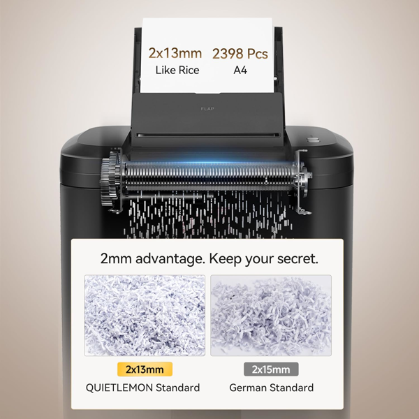 250页重型碎纸机，自动进纸，P-5安全等级，60分钟不间断商用碎纸机，适用于办公室与家庭，微粒切割，8.72加仑碎纸箱，<60分贝静音，自动防卡纸-5