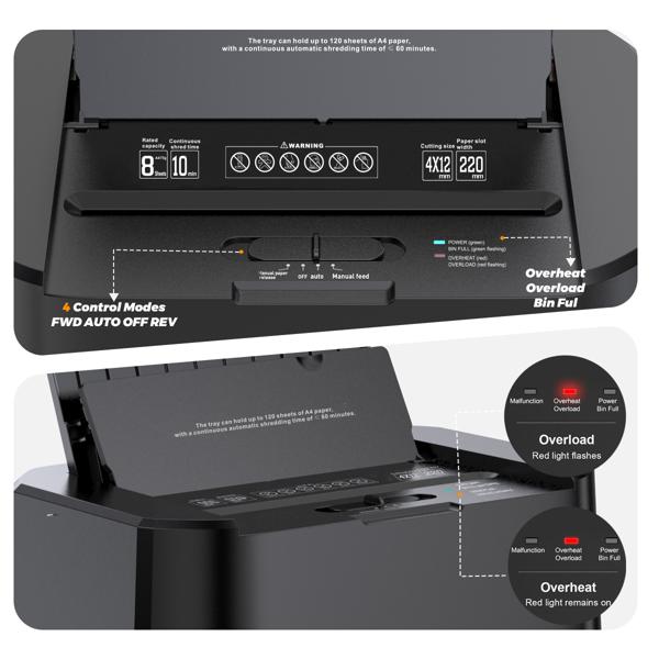 家用/办公120页自动进纸碎纸机，60分钟不间断运行，商用级重型碎纸机，带滚轮的交叉切割碎纸机，P-4安全等级，5.28加仑容量，噪音低于60分贝-8
