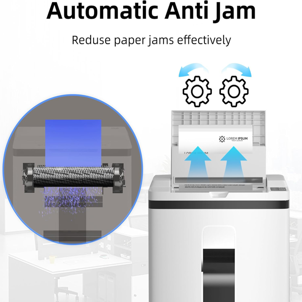 200页自动进纸碎纸机，40分钟不间断重负荷运行，P-5级超强安全商用碎纸机（适用于家庭办公室），微粒切割碎纸机带滚轮，5.8加仑容量，噪音低于60分贝（白色款）-5
