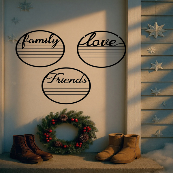 CIFbuy三件套圆形墙面装饰 友谊爱情家庭励志标语牌 防锈现代客厅卧室门饰(TikTok、temu下自提)-4