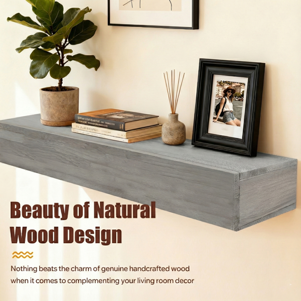 新款室内家居60英寸壁炉架实木置物架-灰色，可自提-5