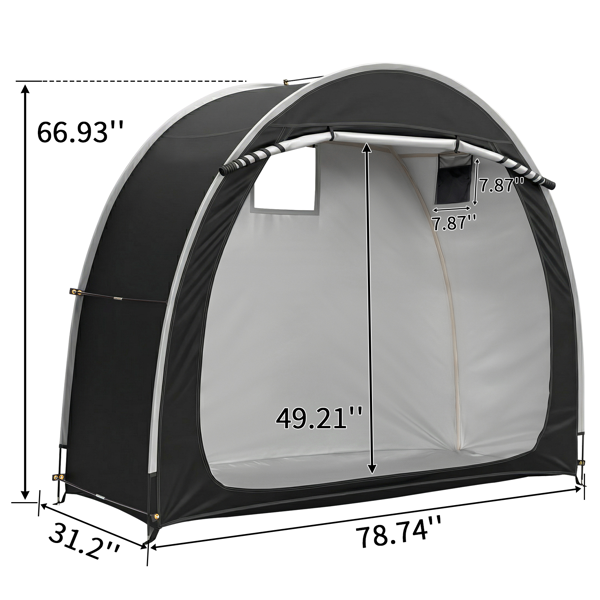 6.8X2.6FT 黑色 圆弧形 储物棚 单拉链门 内部配收纳袋 黑色玻纤杆框架 210DPU银胶牛津布 自行车储物棚 配拎包-5
