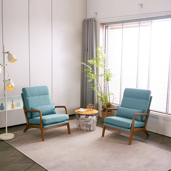 全拆 实木扶手 高背 靠背铁架麻布 青色 室内休闲椅-38