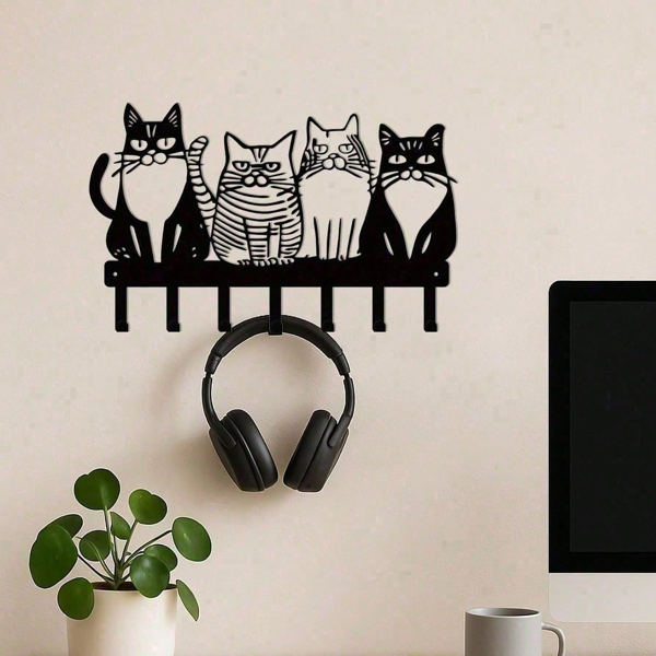 CIFbuy复古猫咪金属挂钩 玄关钥匙毛巾架 萌宠农场家居装饰 (TikTok、temu下自提)-1