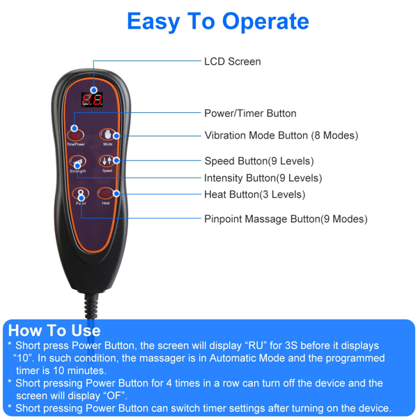 （自提可发加拿大，temu&tk下自提单）带热敷功能全身按摩椅垫，8 种按摩模式 + 9 档力度调节，适用于家用 / 办公 / 车载场景，肩颈背疼痛舒缓按摩器，全身按摩，缓解久坐酸痛与运动损伤，配备 3 档定时功能-3