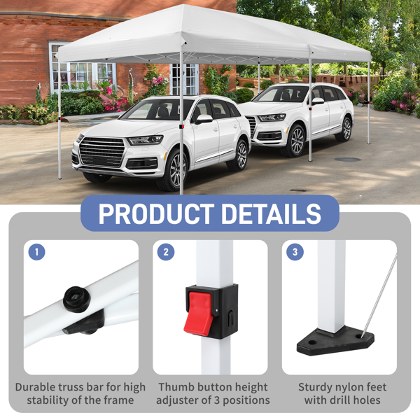 10*20ft  白色  一键撑开6片纱网-2门4纱网 28/22MM脚管 10X20MM交叉杆 折叠棚  210D牛津布  喷塑铁管 配拎包 无沙袋-15