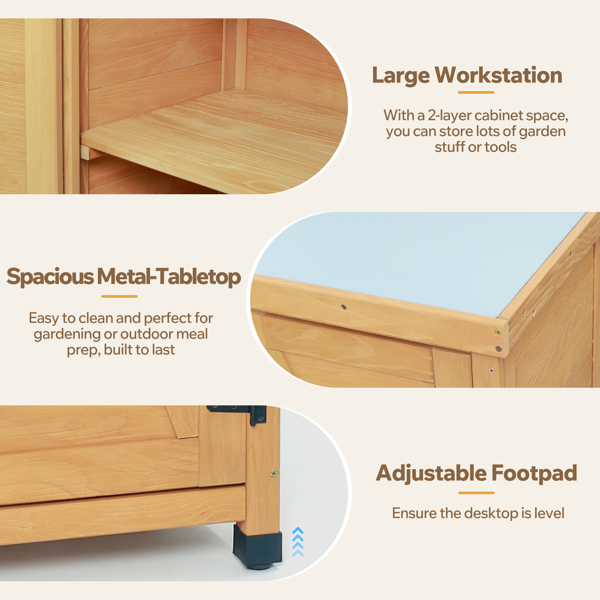 带储物柜和金属台面的户外庭院花盆工作台，户外工作站桌-6