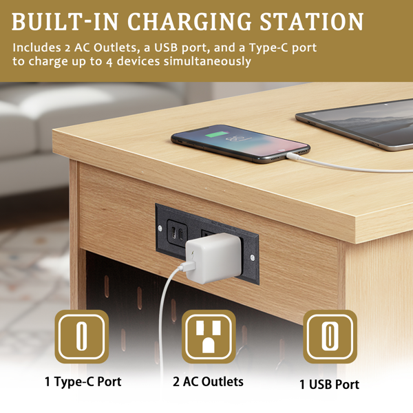 55英寸现代波纹办公桌，带储物柜和抽屉，电脑书桌，配备电源插座、洞洞板、内置置物架和键盘托盘，适用于书房、客厅、家庭办公室，浅橡木色。-18