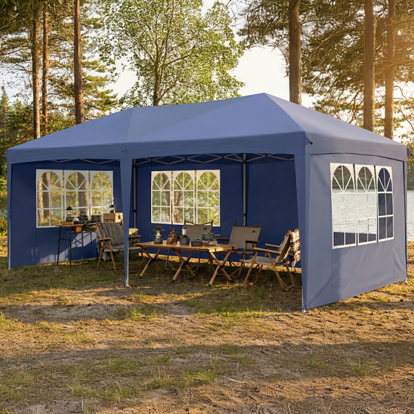 10*20ft  蓝色  一键撑开 6片面-2门4窗 28/22MM脚管 10X20MM交叉杆 折叠棚  210D牛津布  喷塑铁管 配拎包 无沙袋-33