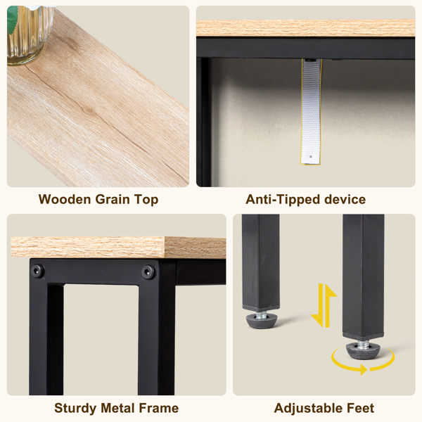 【同款编码：15819281】橡木色 2件装 三胺+铁 200*15*79cm 玄关桌 带排插（美标）-6