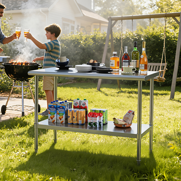 不锈钢工作台，24 x 48英寸不锈钢备餐台，适用于餐厅、车库、仓库的商用金属工作台-10