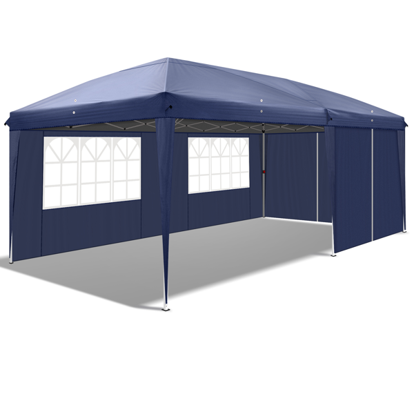 10*20ft  蓝色  一键撑开 6片面-2门4窗 28/22MM脚管 10X20MM交叉杆 折叠棚  210D牛津布  喷塑铁管 配拎包 无沙袋-21