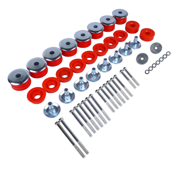 车身衬套套件 Body Cab Mount Bushings Kit Replacement for Ford F250 F350 Super Duty 1999-2007, Steel Sleeves & Hardware, Red, KF04058BK-4