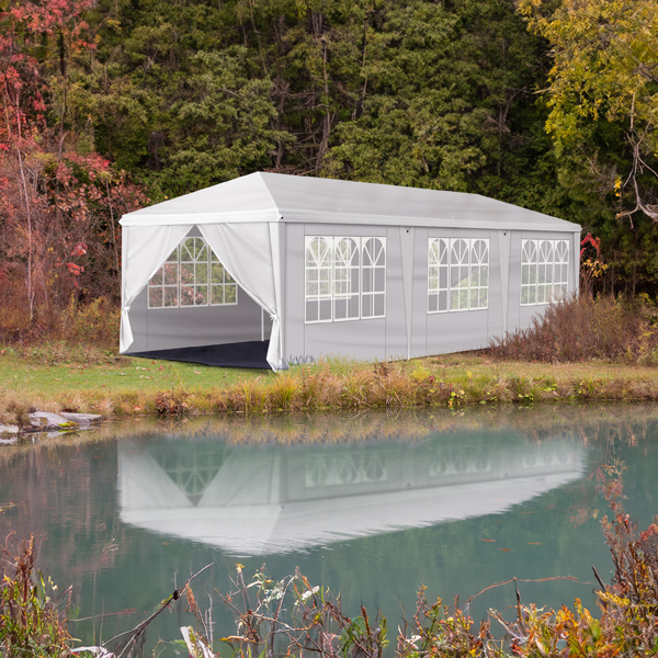 10*30ft 白色  8片面-6个窗2个门  折叠棚 牛津布 白色喷塑框架  配8个沙袋 配拖轮包-21