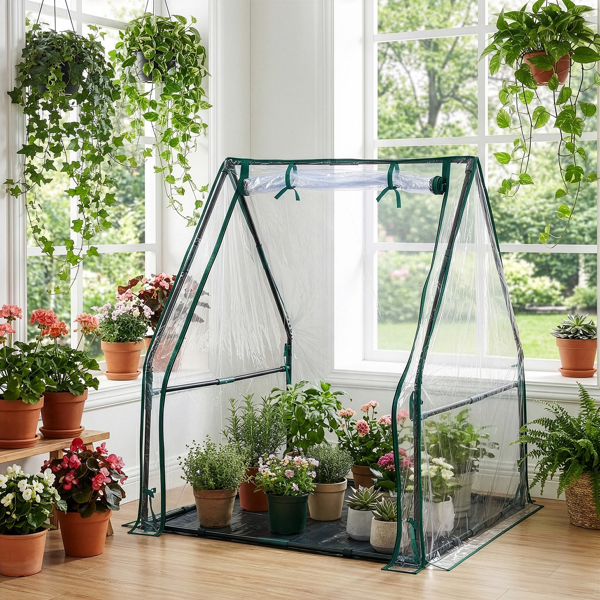 36*36*42in  透明PVC 墨绿色铁管 尖顶 带PE地垫 带拉链卷门-21