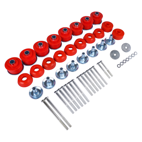 车身衬套套件 Body Cab Mount Bushings Kit Replacement for Ford F250 F350 Super Duty 1999-2007, Steel Sleeves & Hardware, Red, KF04058BK-3