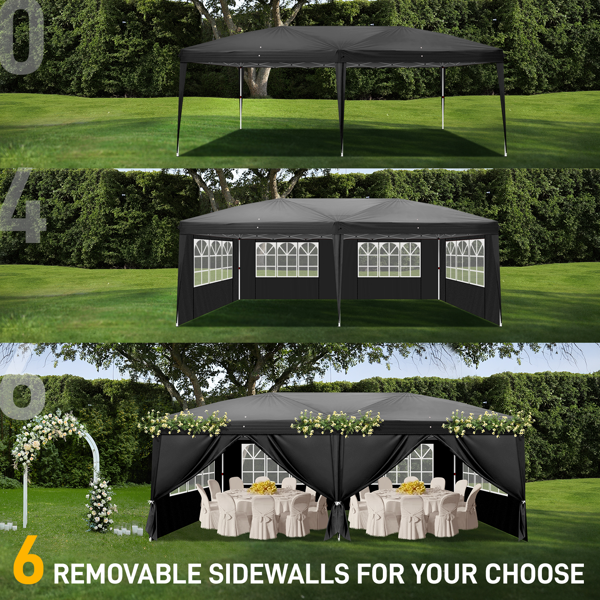 10*20ft   黑色 一键撑开 6片面-2门4窗 28/22MM脚管 10X20MM交叉杆  折叠棚  210D牛津布 喷塑铁管  配拎包 无沙袋-36